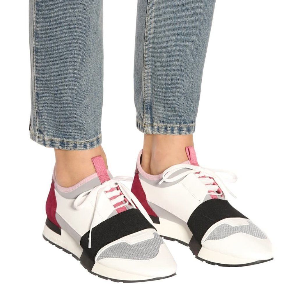 𝅺Balenciaga Multicolor Mesh And Leather Race Runner Low Top Sneakers